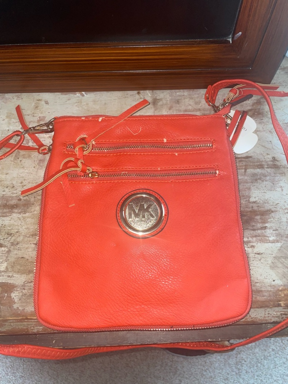 Michael Kors Red Leather Crossbody with Gold MK Accent (KNOCK OFF)